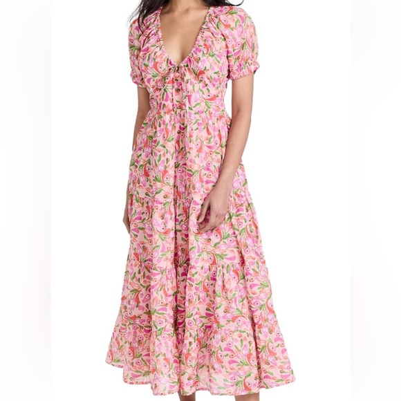 Banjanan Peach, Pink and Green Norma Midi Dress Size XS - Picture 3 of 15